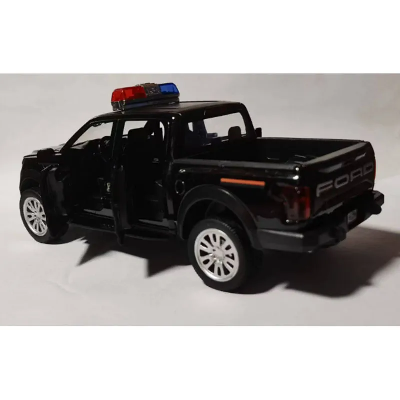 Camião Ford Classic Metal para crianças, escala 1:32 carro de polícia Diecast, luz para trás, carros modelo, presentes de brinquedo, coleção