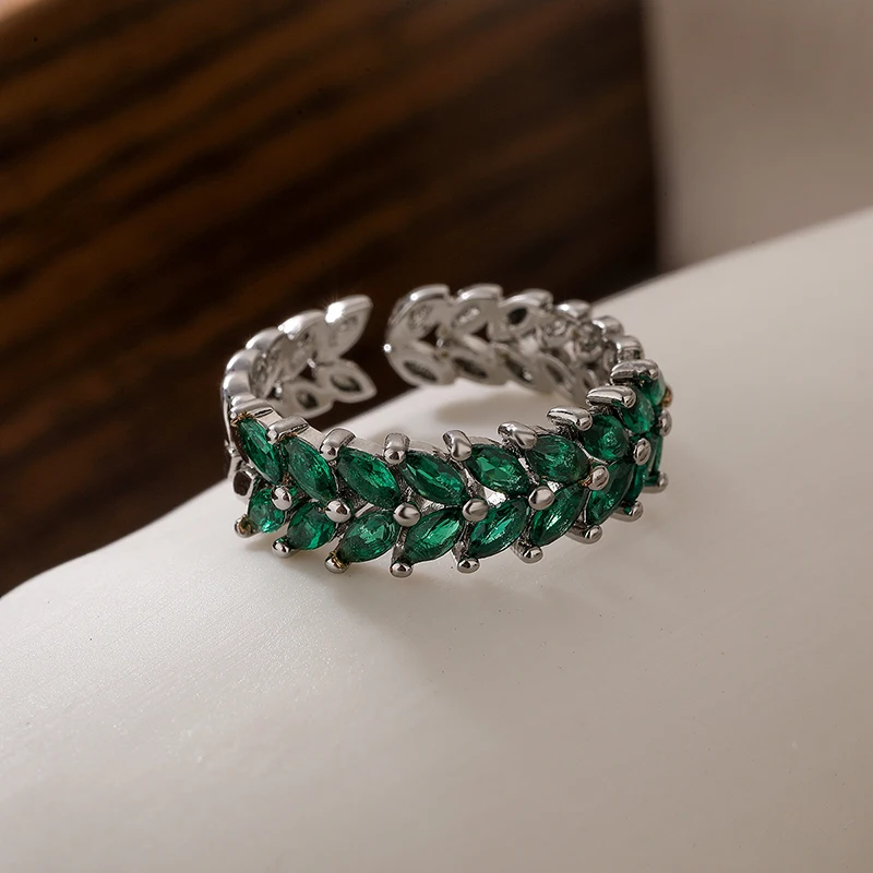 GANPUP Luxuriöser Weizenähnlicher Zirkonia Verstellbarer Offener Ring für Frauen, Trendiger Fingerring für den Alltag, Schmuckgeschenk – Detail 3