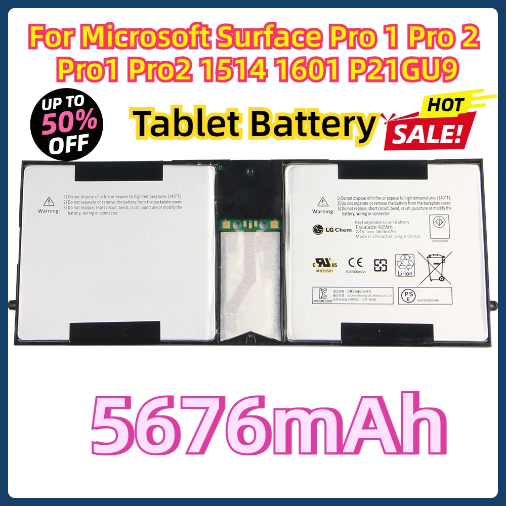 

For Microsoft Surface Pro 1 Pro 2 Pro1 Pro2 1514 1601 P21GU9 5676mAh Tablet Battery