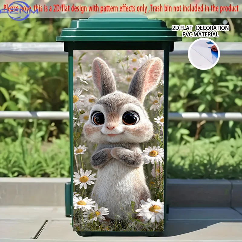2D Flat Printing 1pc 2D Pattern Printed Kitchen Trash Can Sticker xcm Daisy and Cute Bunny Themed Kitchen Home Decor Wallpaper