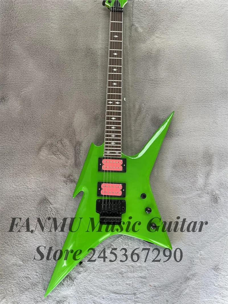 Green electric guitar vibrato Bridge Maple neck Set In basswood body Pink pickup Black tuner rose wood fingerboard