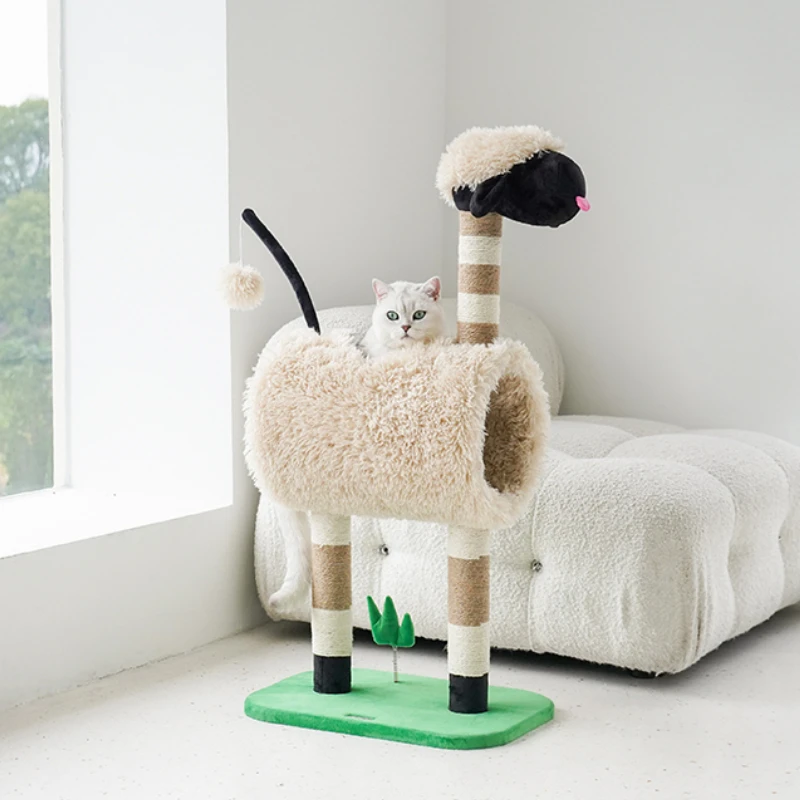 

Small Cat Climbing Frame Black Faced Lamb Design Warm Cat Nest Integrated Cat Toy Supplies Playful Pet Tree