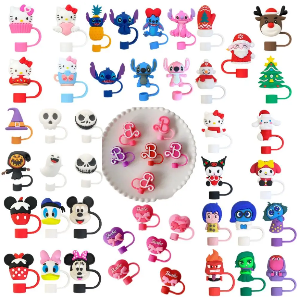 MINISO 3D Stereo disney Sanrio Straw Cover Cap 10MM Drink Straw Plug Reusable Fit Cup Accessories Straw Cap Charms Pendant Gift