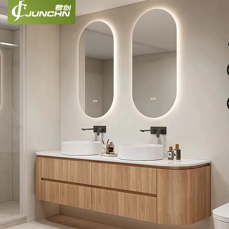 Modern Floating Double Sink Bathroom Vanity,Waterproof Mounted Bathroom Vanities With Ceramic Vessel Sink, Custom Size Available