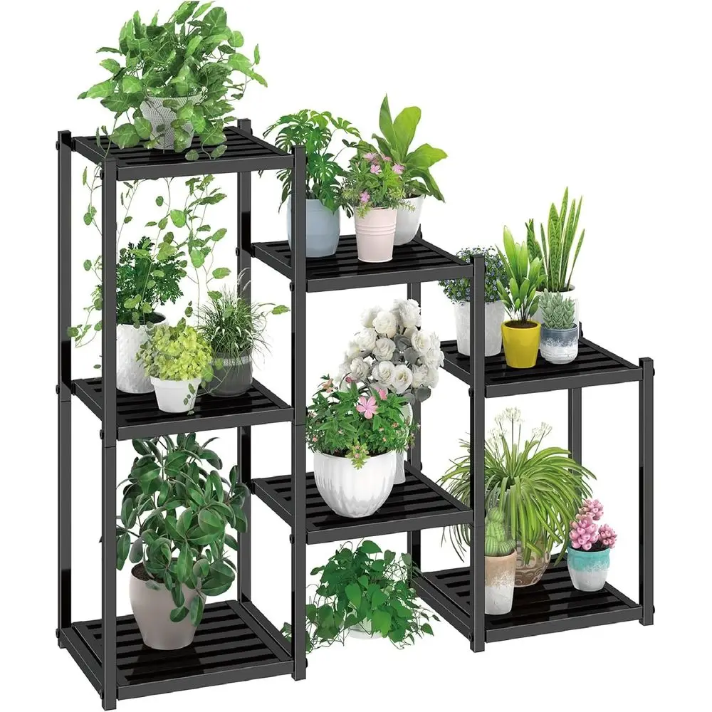 

Plant Stand Indoor Outdoor, Heavy Duty Metal Waterproo 7 Tiered Plant Shel or Multiple lower Planter Holder Tall Large Rack, Bla