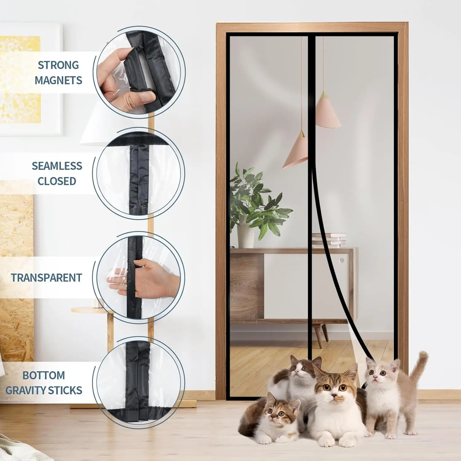 

Magnetic Screen Door, Black Heavy Duty Mesh Curtain with Magnetic Closure, Bug Screen for Doorway