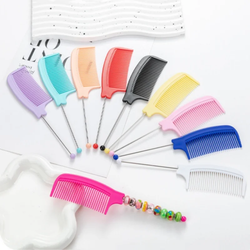 5pcs Plastic Beaded Hair Comb Anti-Static Rat Tail Combs Creative DIY Multi-color Beads Comb Hair Styling Accessories