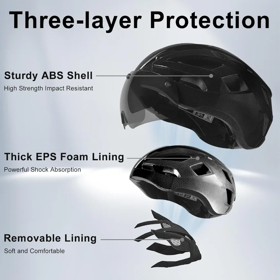 Lichtgewicht fietshelm voor volwassenen voor heren met geïntegreerd LED-licht en magnetische bril USB oplaadbaar ontwerp Verstelbare wijzerplaat Fi