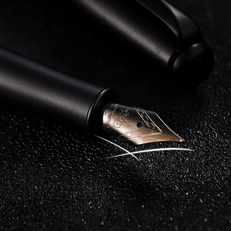 Jinhao-pluma estilográfica de cuadrados pequeños, Metal, negro y plateado, punta media de 0,5mm con convertidor, suministros escolares de oficina y negocios