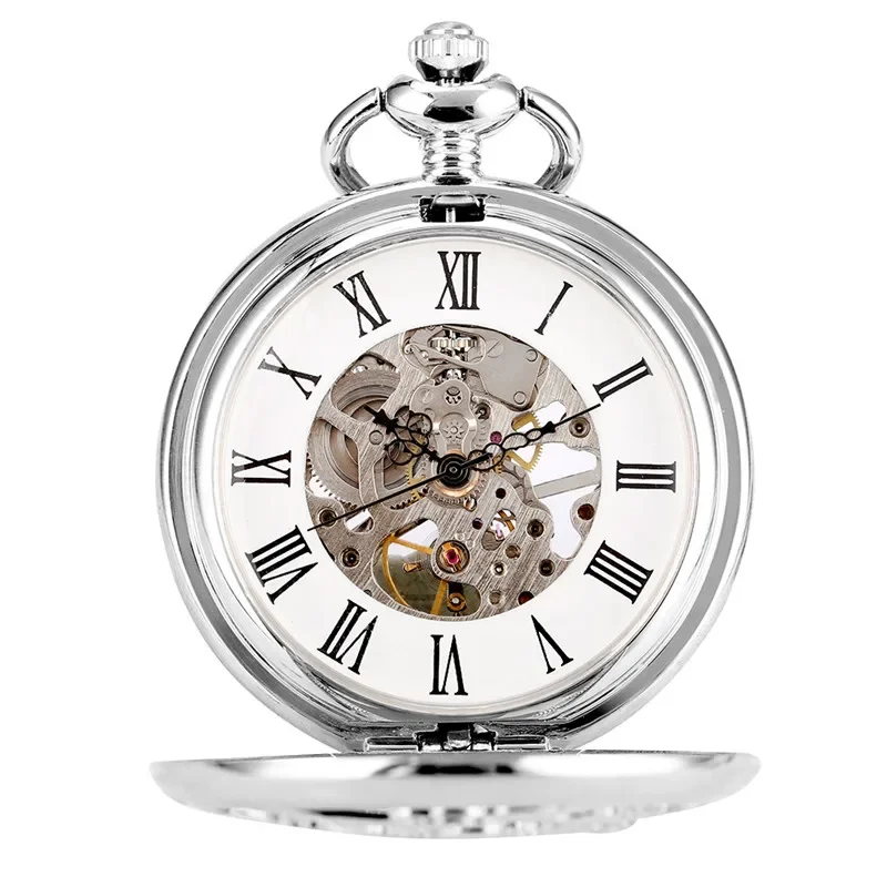 Vintage Unisex Mechanical Hand-winding Pocket Watch Silver Hollow Out Kirin Men Women Skeleton Clock with Pendant Chain Reloj