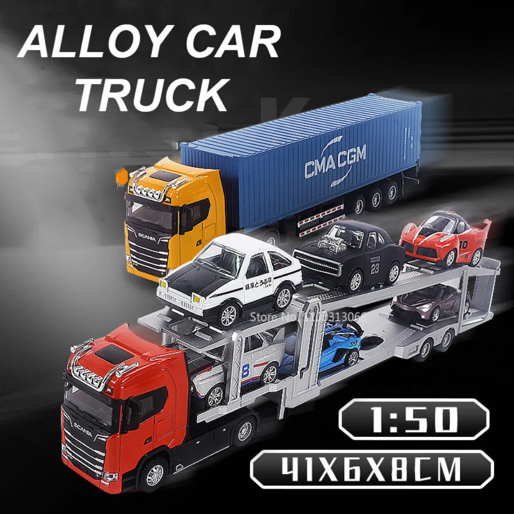 Simulation Alloy Diecast Large Truck Head Model Container Toy Pull Back Sound Light Engineering Transport Vehicle For Kids B063