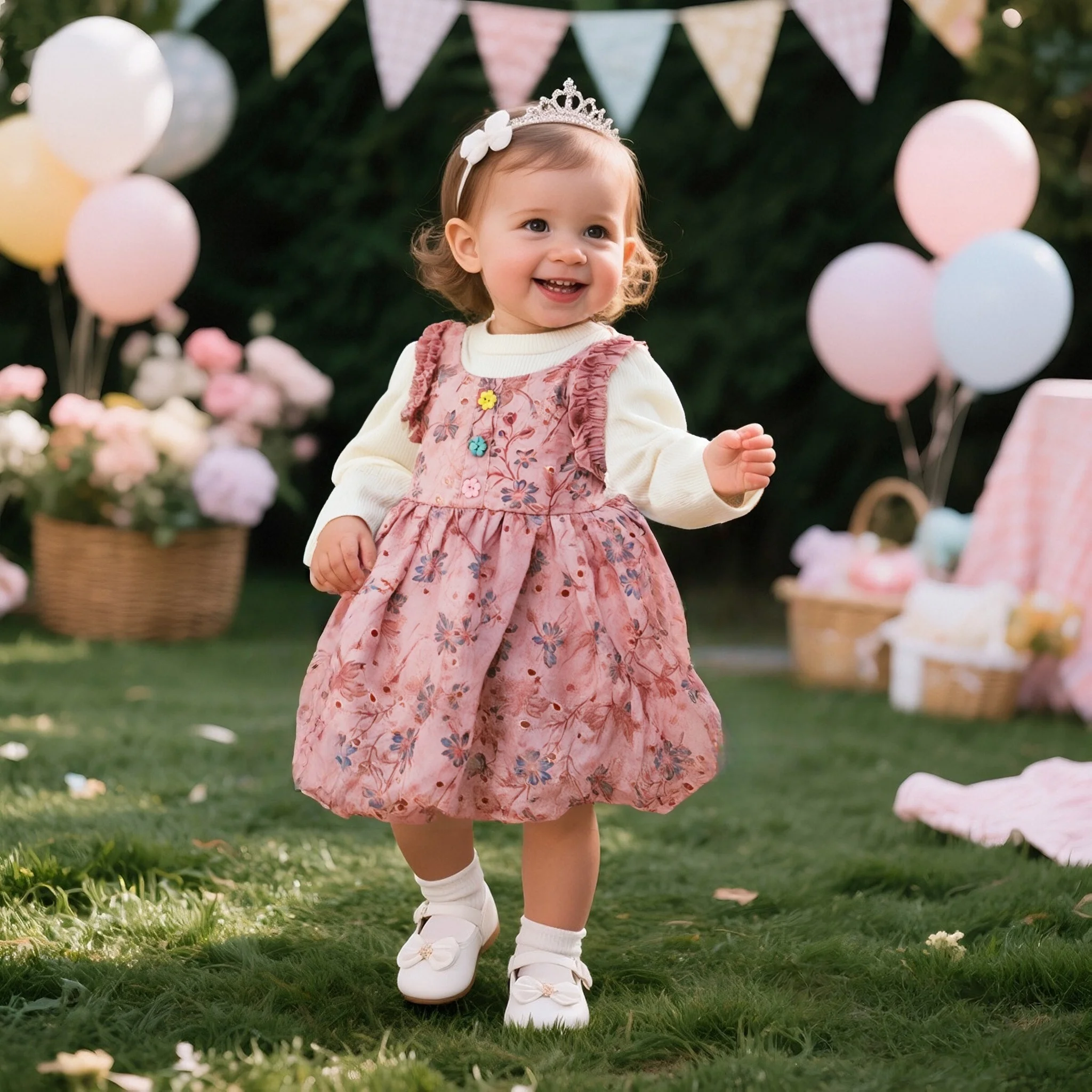 

Toddler Dress Autumn New Long Sleeve Girls Dress Imitation Two Pieces Flower Printed Button Ruffle Clothes Girl