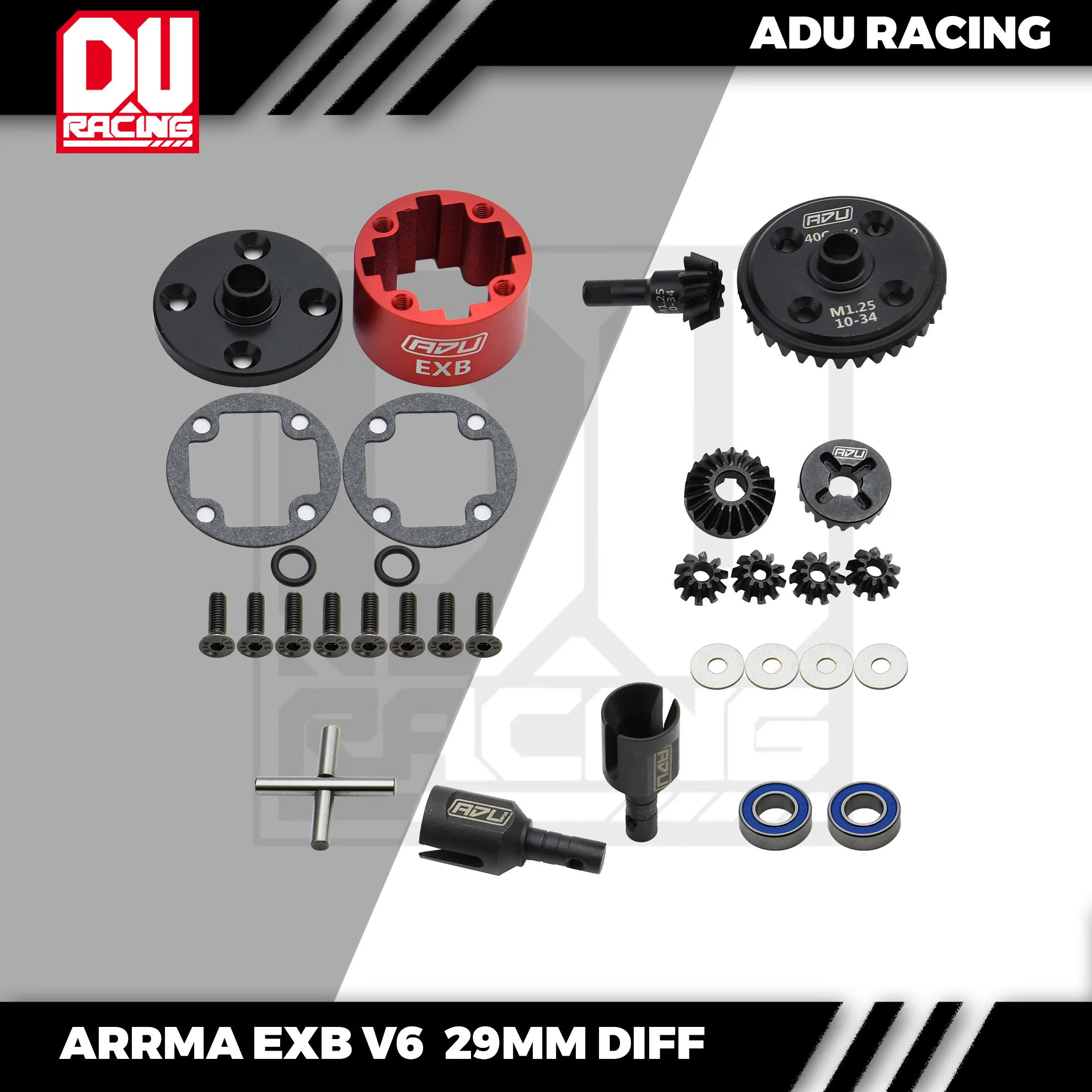 Дифференциал ADU RACING M1.25 34-10t в сборе для ARRMA 29MM DIFF OR EXB и V6, все используемые детали ADU Дифференциал ADU RACING M1.25 34-10t в сборе для ARRMA 29MM DIFF OR EXB и V6, все используемые детали ADU