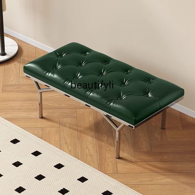 

Light Luxury Genuine Leather High-end Shoe Changing Stool Home Long bench Bedroom Bed End Stool Clothing Store Rest Stool