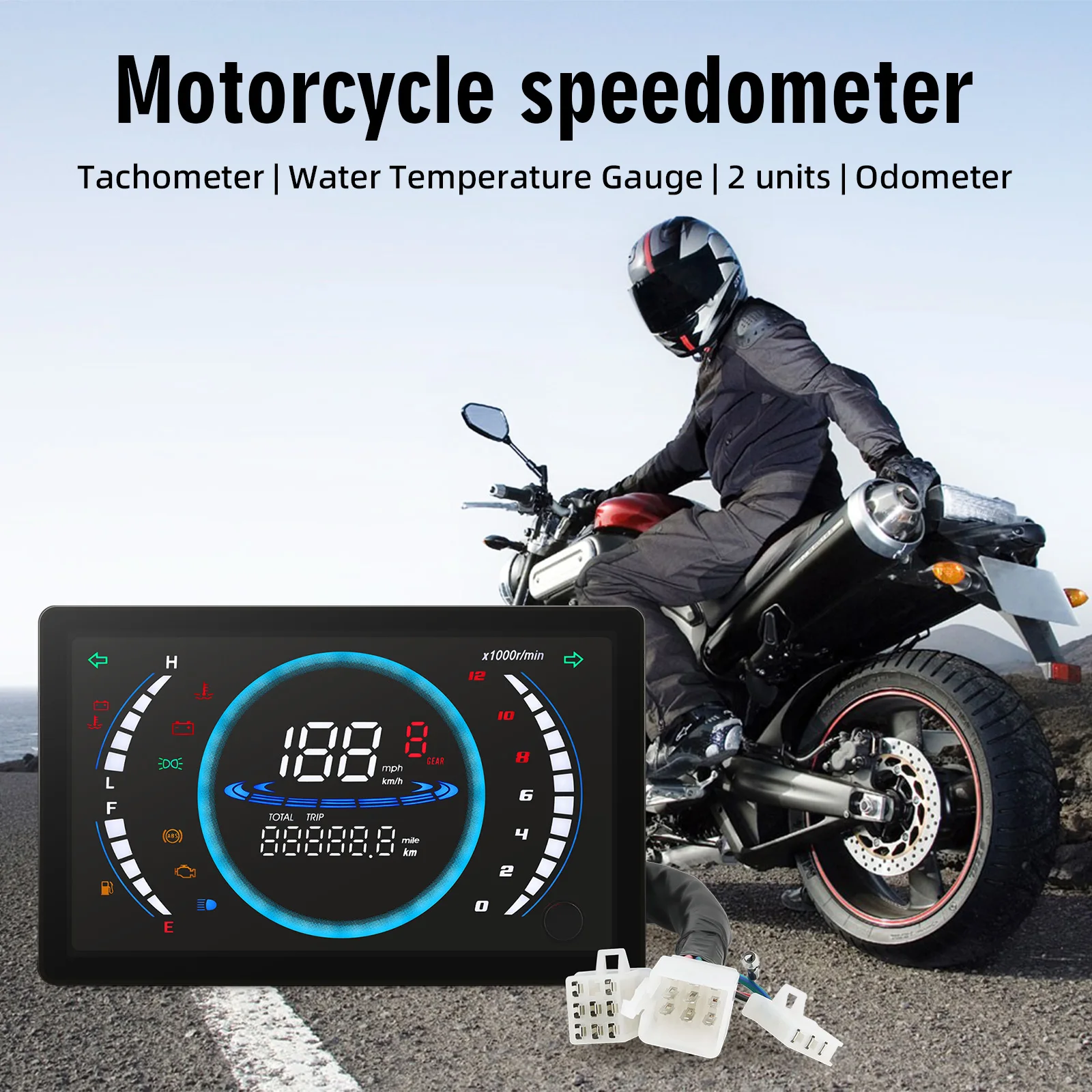 7'' Universal Motorcycle Speedometer Fuel Level Gauge 0-12000RPM Tach Dashboard With Volt Water Temp Alarm (Optional) Sensors