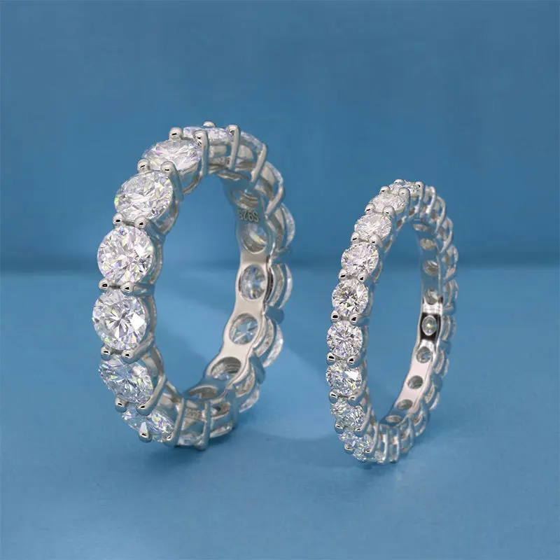 Hip Hop S925 Sterling Silver Round Moissanite Ring for Women Men Bling Iced Out Luxurious Club Rings Rapper Jewelry