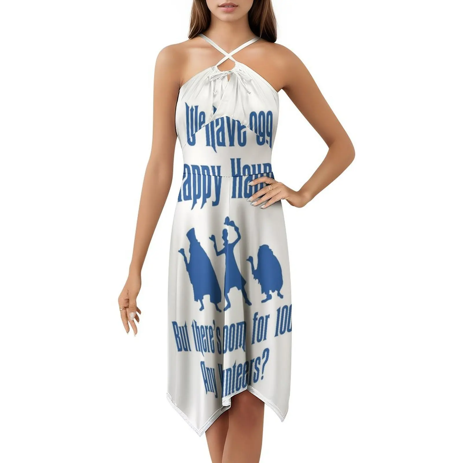 فستان بوهيمي بدون أكمام من Happy Haunts لعام 999، فستان متعدد الطباعة لحفلات العطلات على الشاطئ، قصر مسكون 999 Happy Haunts للسيدات #5