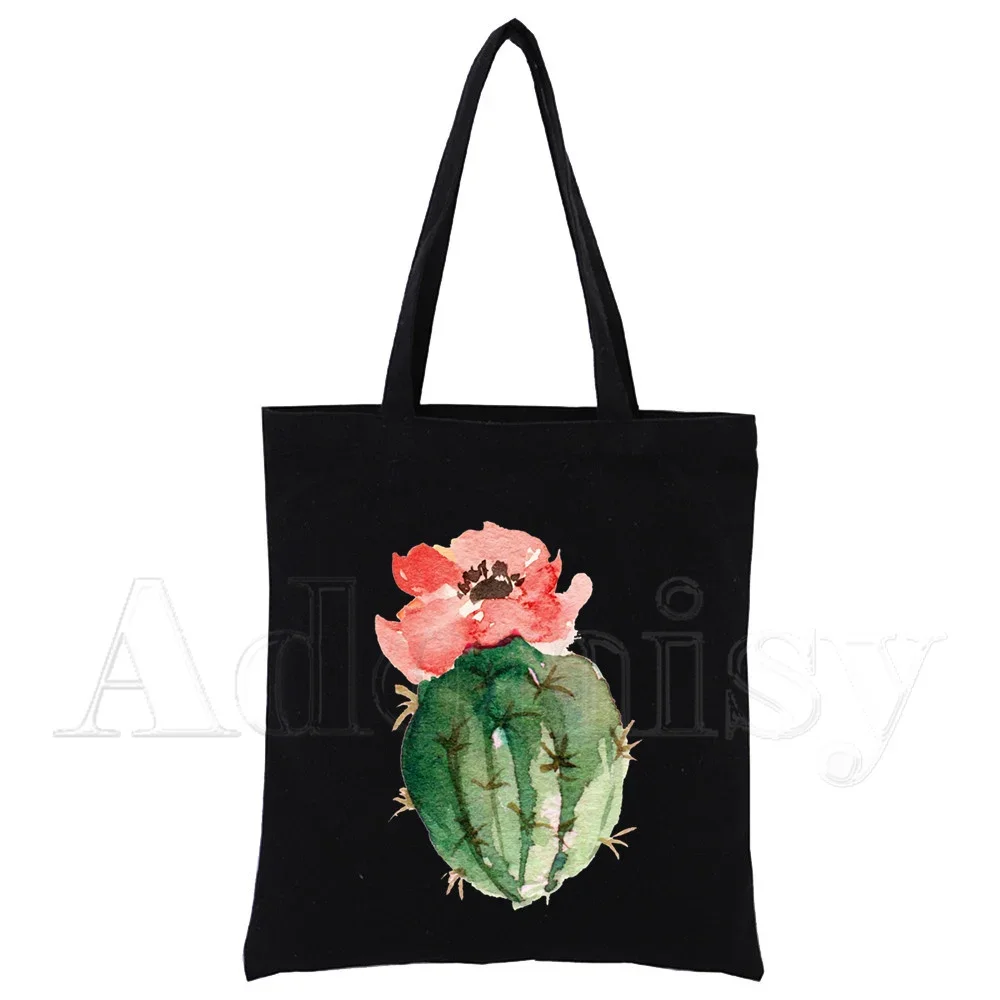 Cactus Ladies Harajuku Fashion Shopping Black Bags Canvas Tote Bag Mom Reusable Cloth Bag Handbag Shoulder Bags