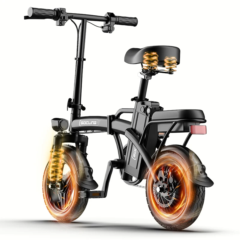 G11-Mini Electric City Bike, 14-Inch Folding 48V Battery-500W Motor, Electric Bike for Adults, Rear Disc Brake with 4/10 Shock Absorptions Models Optional, for Adults,College Students, Commuters & Urban Riding E-Bike