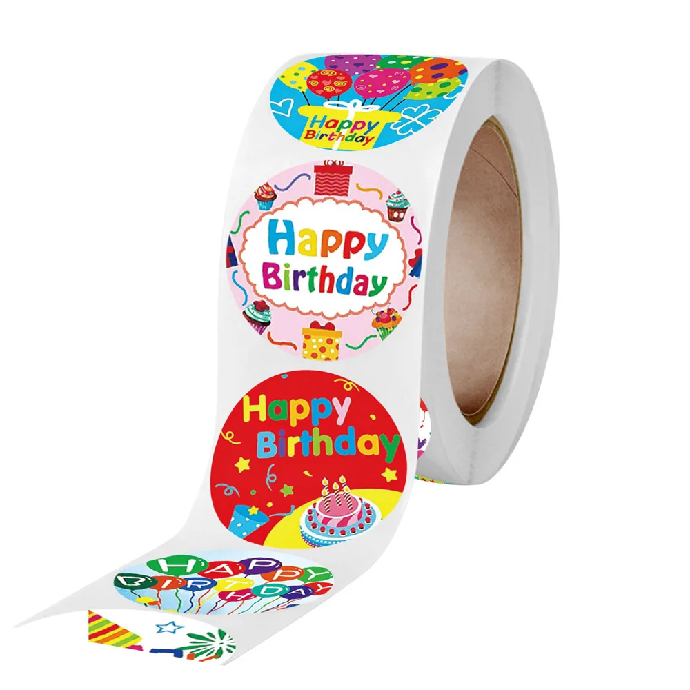 100-500pcs 8 Styles Happy Birthday Round Stickers Party Gift Packaging Seal Labels for Scrapbooking Cards Decoration