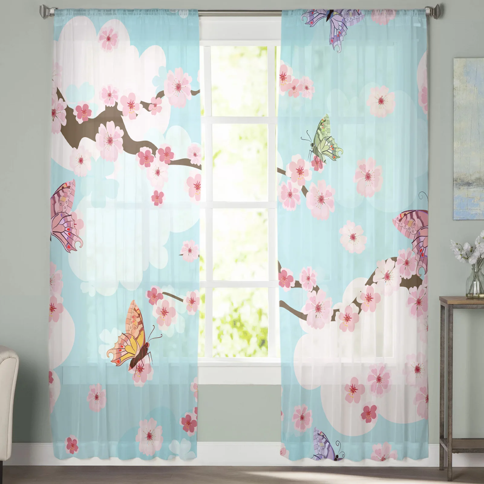 Cartoon Cute Children's Flower Butterfly Sheer Curtains for Living Room Children's Bedroom Curtains Kitchen Dining Room Curtains