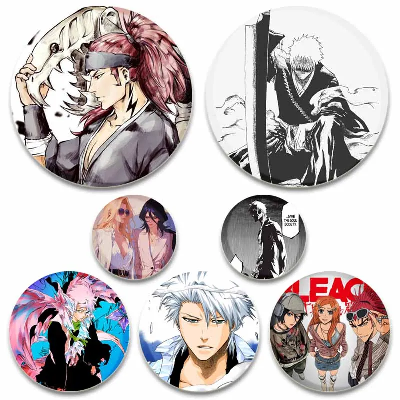 Anime Figure Rukia Renji Byakuya Kuchiki Byakuya Sajin Renji Badge Fashion Jewelry Accessories Brooch Bleach Round Handmade Pins