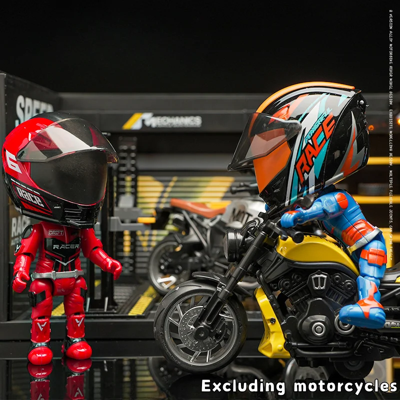 Motorcycle Racer Action Figure Toy With Removable Helmet Movable Limbs Flexible Transform Figurine Model Man Children's Gift
