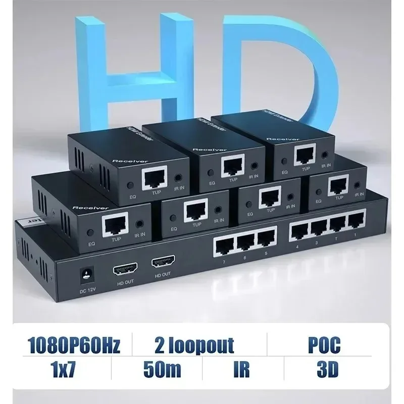 OEM ODM 1080p POC EDID splitter 1 in 7 out 50m 7 Way Audio Video Splitter 1 input 7 output hdmi
