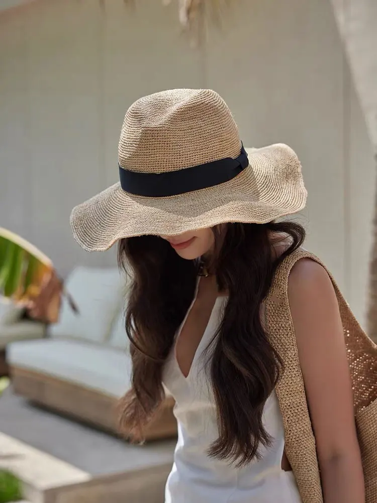 Fashion Panama Raffia Straw Grass Woven Wide Brim Sun Hat For Men Women Summer Casual Beach   Hat Jazz Cap Sombrero Mujer Playa