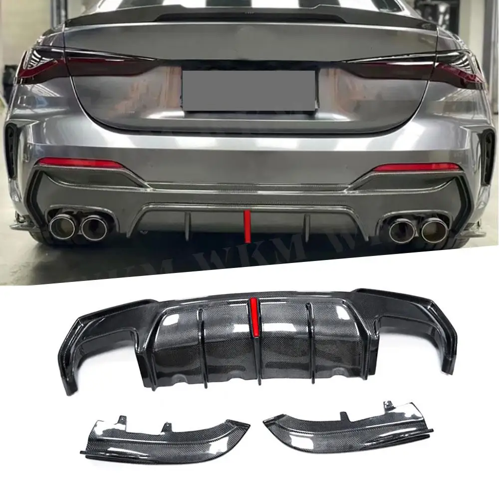 

For BMW G22 G23 Coupe 2021 + Carbon Fiber Rear Bumpers Lip Diffuser Side Splitters Car Bumper Diffuser Lip With Lights FRP 3PCS