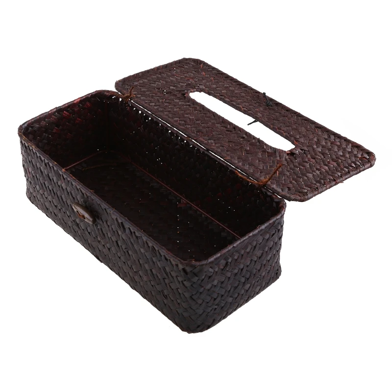 2024 New Woven Rattan Rectangular Tissue Box Cover Vintage Paper Towel Storage Holder for Facial Tissue Napkin Dispenser