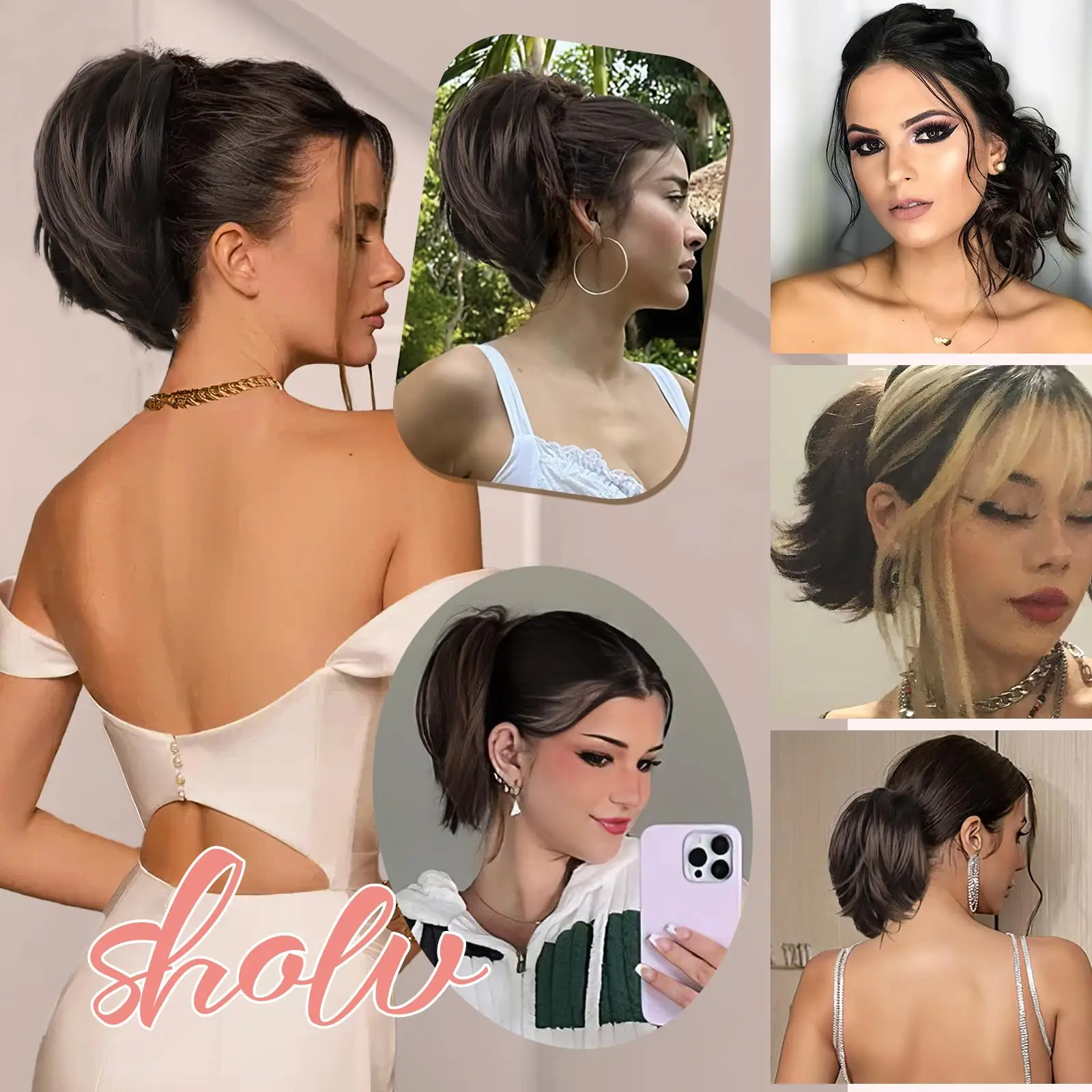 Moño desordenado para mujer, pieza de cabello con Clip de garra en bollos, pieza de cabello para mujer, extensión de cola de caballo alta corta recta, Tousled Updo para niñas