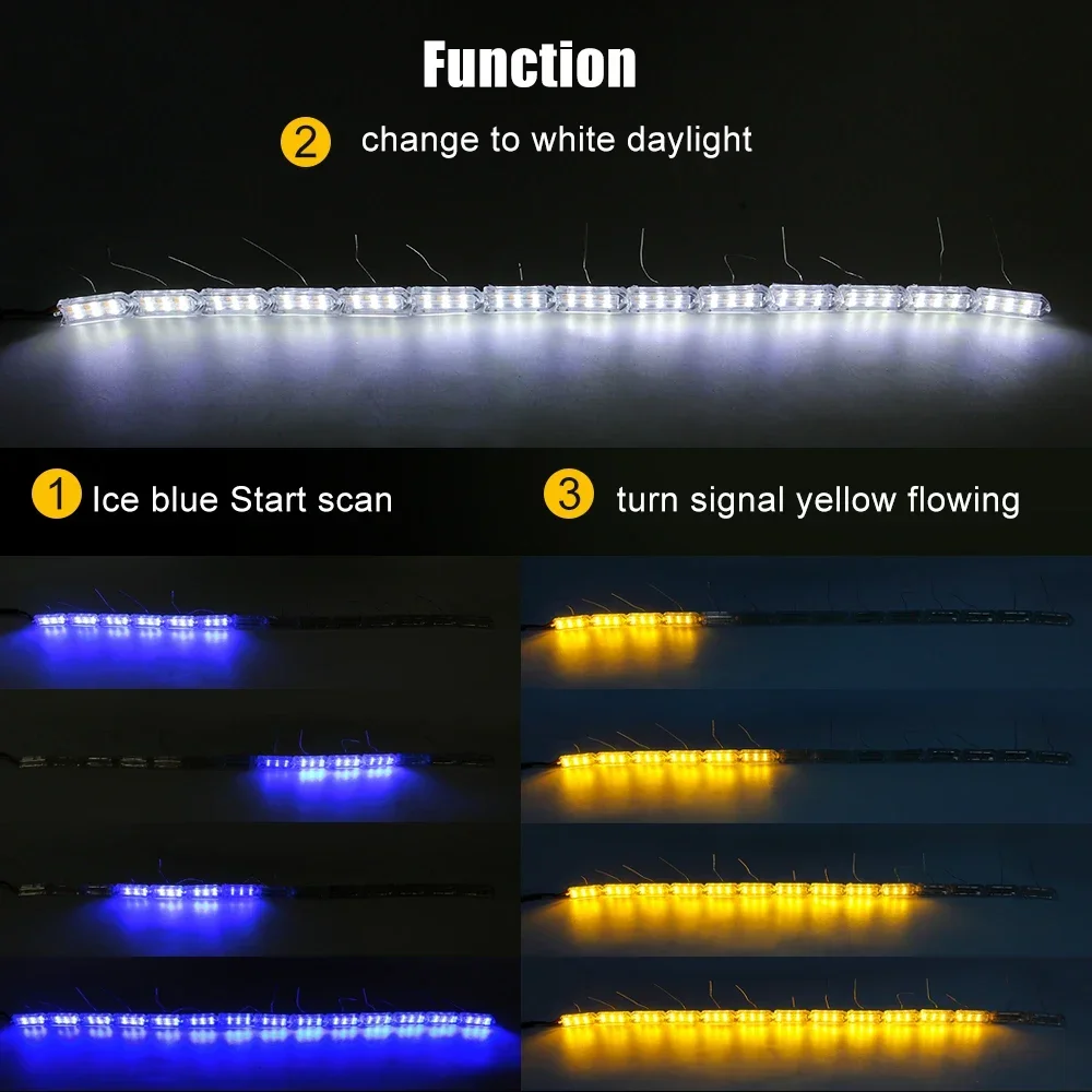 2PCS Auto Universal LED Crystal Tear Eye Decorative Light Car Streaming Atmosphere Running Horse Warning Light With Start Scan