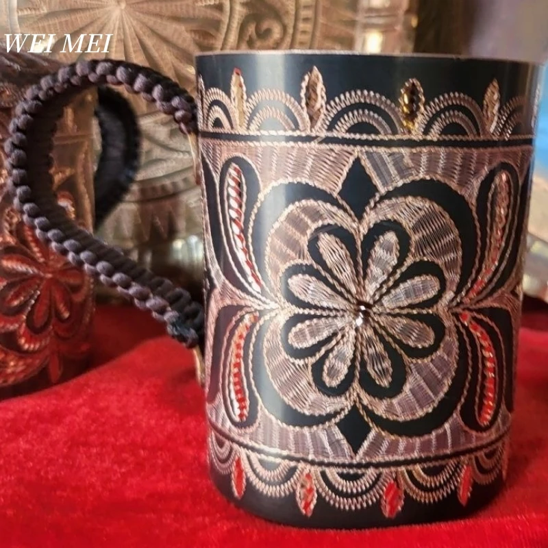 

Vintage Pure Copper Coffee Mug,Breakfast Cup,Friends Gift Handcrafted Carving Unique Art Flower Texture Home Tea Cup Tableware