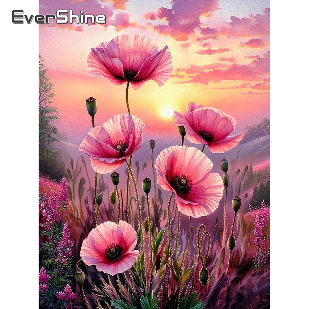 Evershine DIY Diamant-Mosaik Blume Vollbohr-Stickerei Mohnblumen-Strass-Gemälde Acryl-Bastelbedarf Heimdekoration