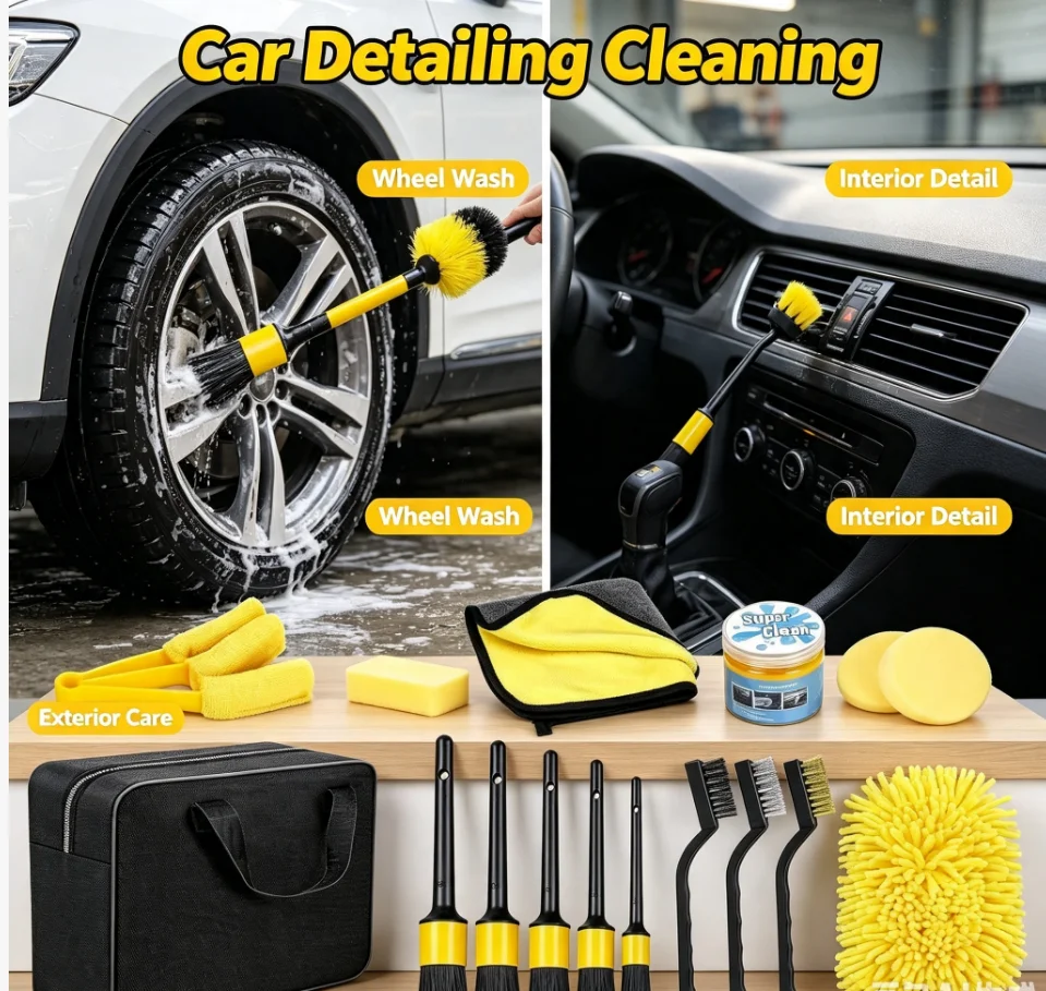 20 Pcs Car Washing Kit Detailing Brushes Cleaning Car Air Outlet Gap Brush Set for Interior Exterior Wheel Dashboard Clean