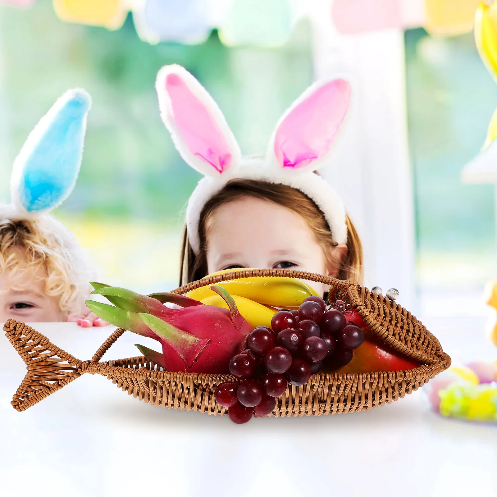 

Multi-Functional Imitation Rattan Fish Basket Exquisite Craftsmanship for Fruits Snacks Bread Storage Household Kitchen