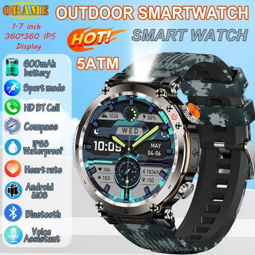 2025 nueva moda de lujo 5ATM reloj HT30 GPS brújula reloj inteligente deporte al aire libre hombre AMOLED 366*366 NFC ritmo cardíaco IP68 Smartwatch