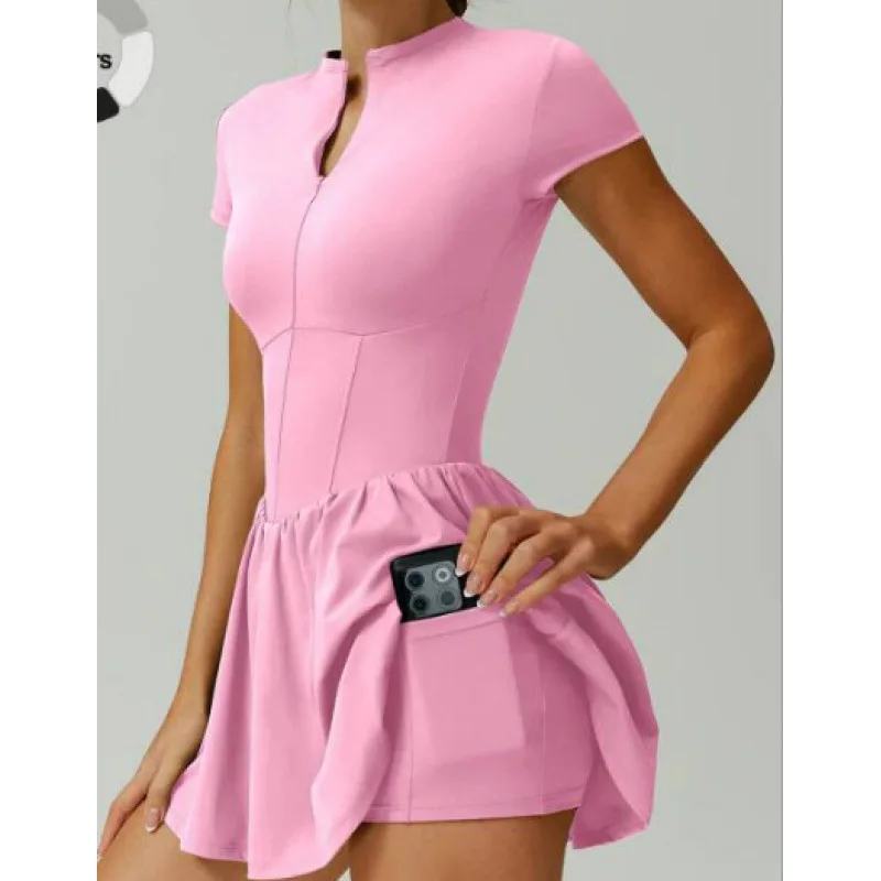 Women One-Piece Bodysuits Tennis Skirt Sports Dress With Shorts Quick Drying Golf Yoga Running Badminton Jumpsuit Fitness Suit