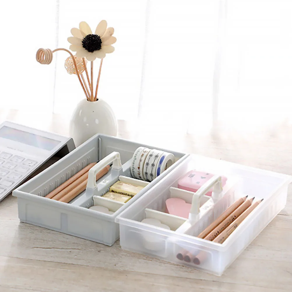 Foldable Desktop Storage Box With Handle Stackable Design For Office Bedroom Desk Organizer Multi-Compartment Case Pens Rulers