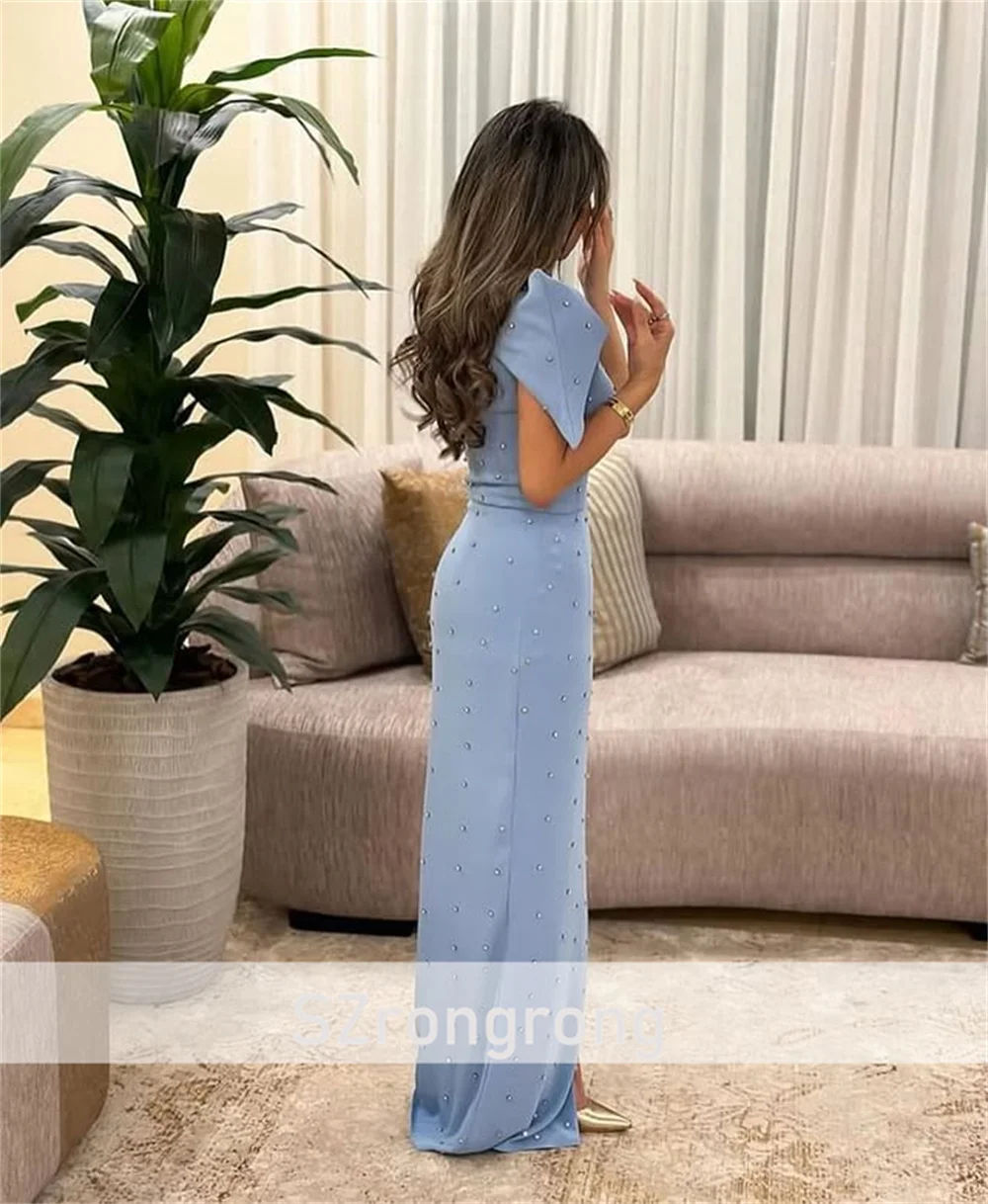 Sharon Said Bridal 오-넥 새틴 페르시 이브닝 파티 드레스 칼집 긴 민소매 사이드 슬릿 아랍 가운 맞춤 제작