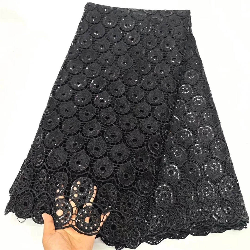 

Black African Guipure Cord Lace Fabric Latest Nigerian Embroidery Mesh Water Soluble DressMaterial Dentelle Africaine DW23