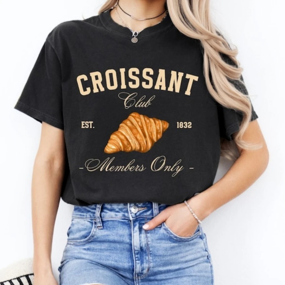 

Croissant Club Shirt Croissant Lover Gift Baker Gift Foodie Shirt Pastry Lover Tops High Quality Cotton Tops Creativity Style