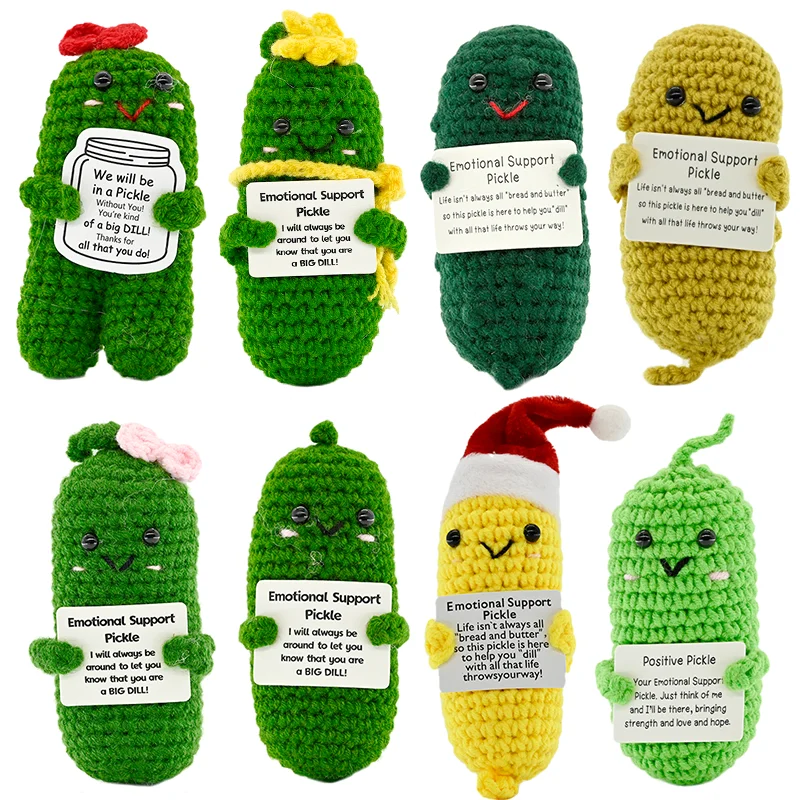 Veggie&FruitSeries Positive Energy Crochet Kimchi Handmade Knitted Potted Plant Hug with Encouragement Card Mini Desk Decor Gift