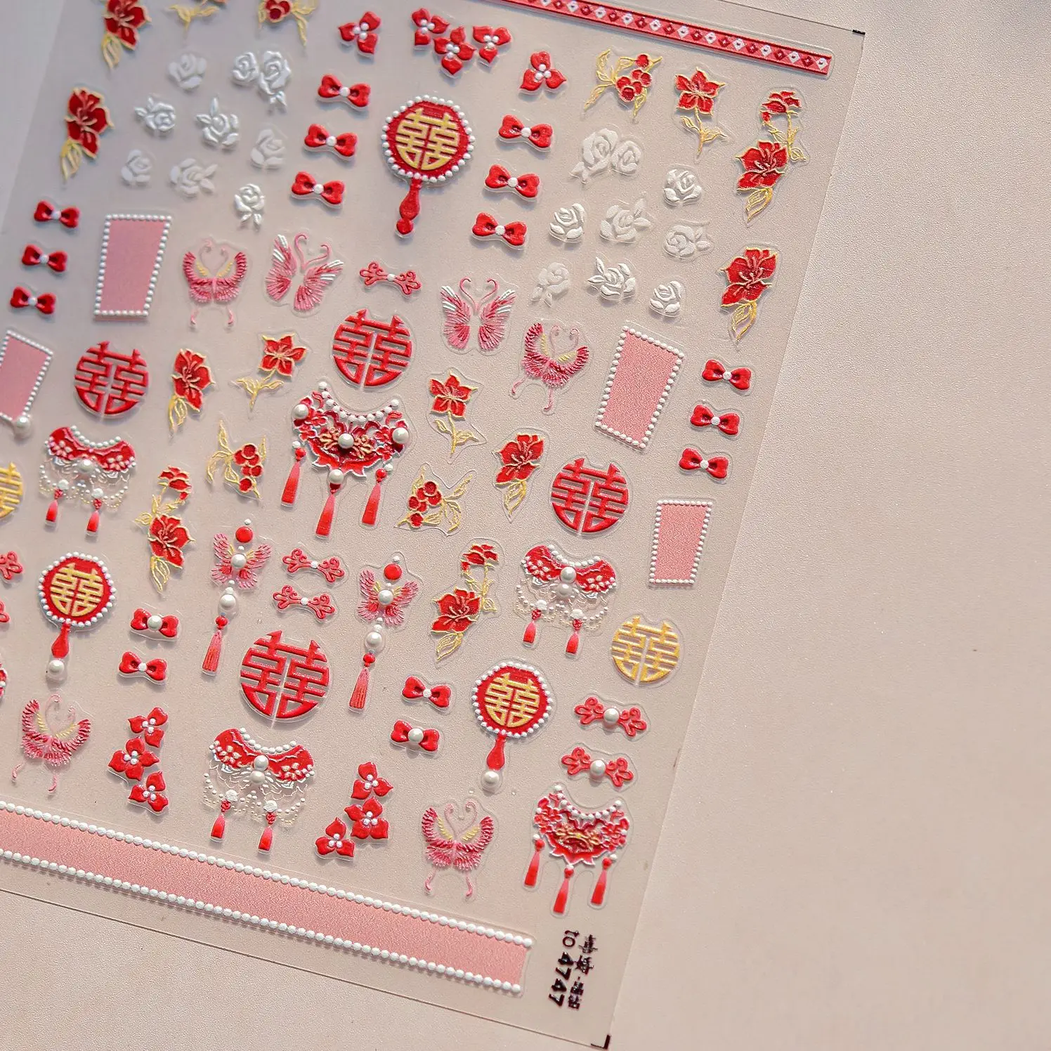 Chal con borlas bordado rojo chino, disfraz de Yunjin, nube 5D, pegatina artística para uñas, lazo, rosa, flor, perla, mariposa, calcomanía para manicura