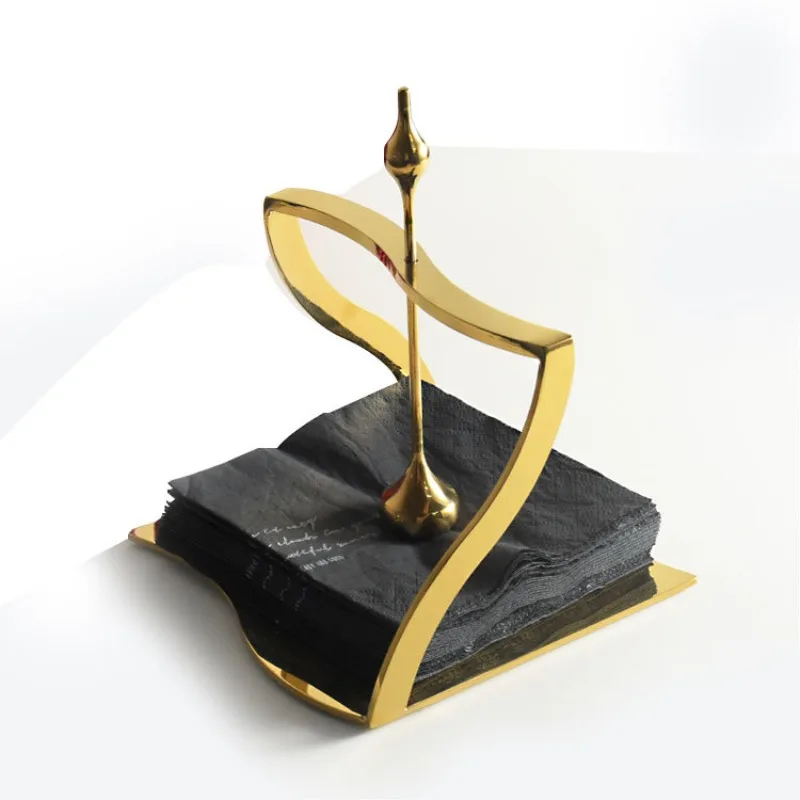 Light luxury American western restaurant stainless steel tissue holder high-end hotel dining table club square meal tissue