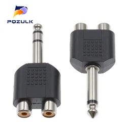 1PCS 6.35MM 1/4 inch Male Stereo/Mono Channel To 2 Dual RCA Female Y Splitter Audio Adapter Converter