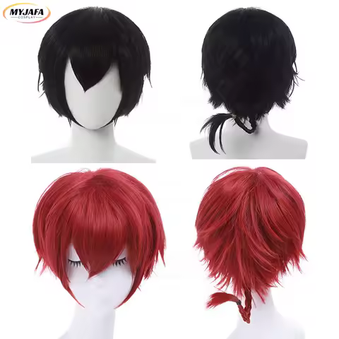 New Anime Ranma 1/2 Ranma Cosplay Wig Ranma Black and Red Braided Heat Resistant Synthetic Hair Party Role Play Wigs + Wig Cap