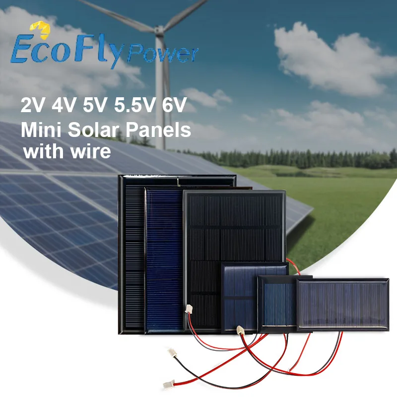 1PC 2V 4V 5V 5.5V 6V 60MA 130MA 160MA 220MA 230MA 320MA Portable Solar Panel Charger Photovoltaic Cells with Wire