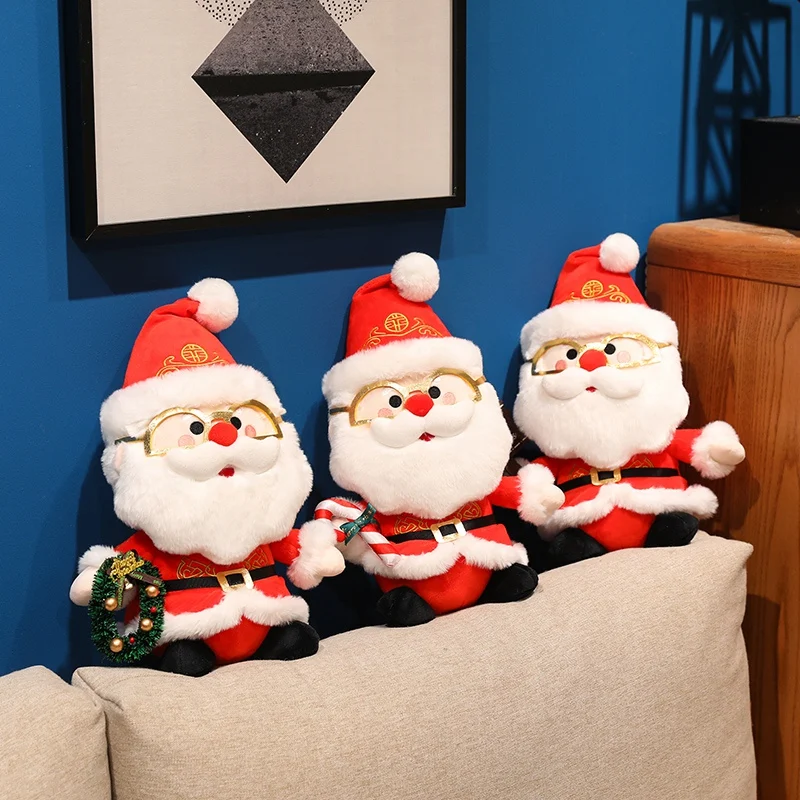 32cm bonito dos desenhos animados papai noel com fio dourado óculos brinquedos de pelúcia recheado anime plushie bonecas natal festa em casa decoração presentes